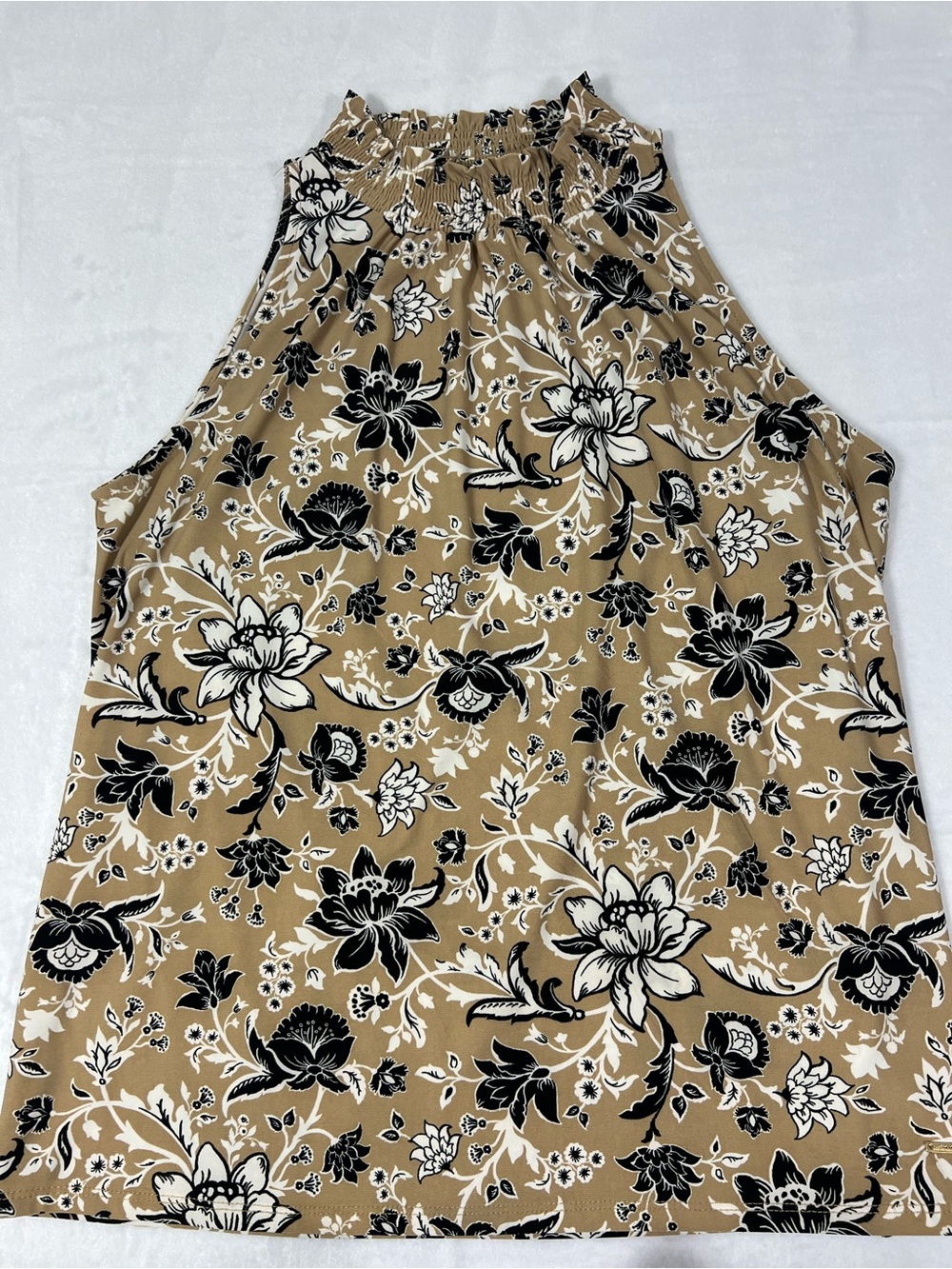 Anne Klein Beige Floral Smocked Sleeveless Blouse